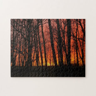 Fire In The Sky Forest Sunset Jigsaw Puzzle