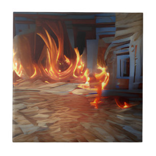 Fire in the wooden house abstract art  ceramic tile