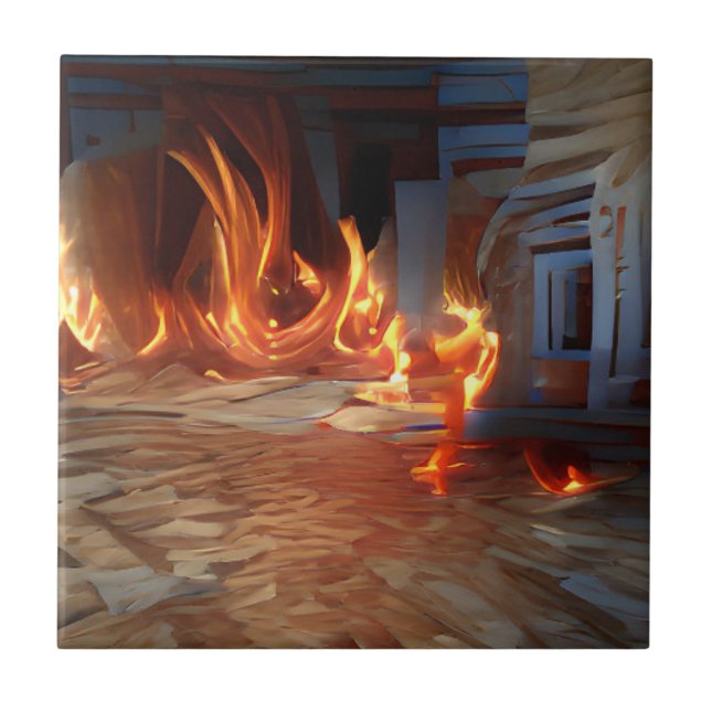 Fire in the wooden house abstract art  ceramic tile (Front)
