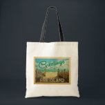 Fire Island Beach Vintage Travel Tote Bag<br><div class="desc">This Greetings From Fire Island vintage postcard design features a sandy beach with a beautiful turquoise ocean water and above the sea,  a blue sky with billowy white clouds. In vintage travels style.</div>