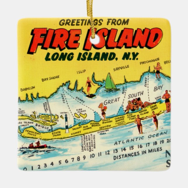 Fire Island Colorful Map Ornament (Front)
