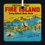 Fire Island Ornament<br><div class="desc">Vintage postcard map of Fire Island repurposed as a metal ornament.</div>