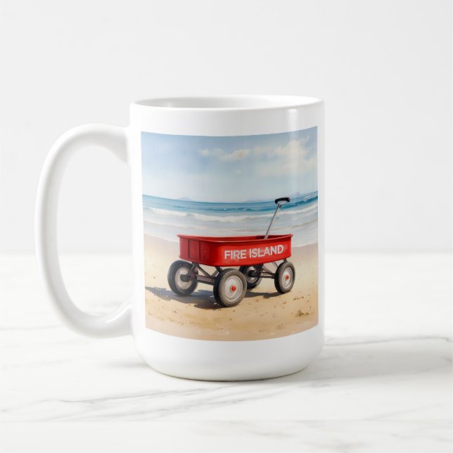 Fire Island red wagon sandy beach LI New York  Coffee Mug (Left)
