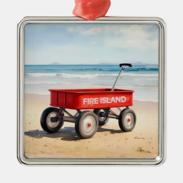 Fire Island red wagon sandy beach LI New York  Metal Ornament (Front)