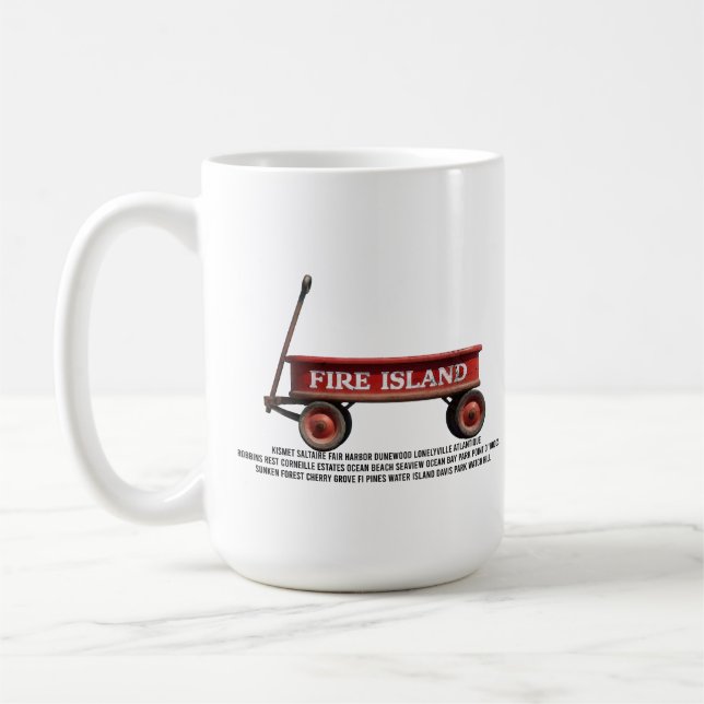 Fire Island retro red wagon beach summer vacation  Coffee Mug (Left)