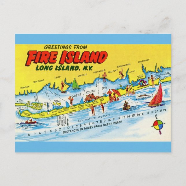 Fire Island Vintage Map  Postcard (Front)
