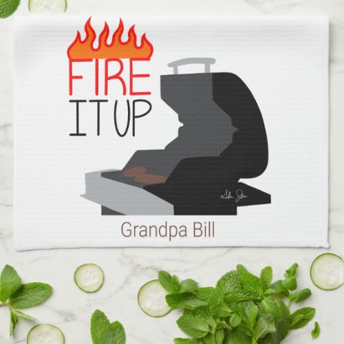 Fire It Up Flames  Grill Personalized  Kitchen Towel