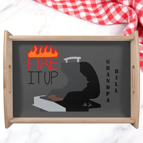 Fire It Up Flames  Grill Personalized  Serving Tray