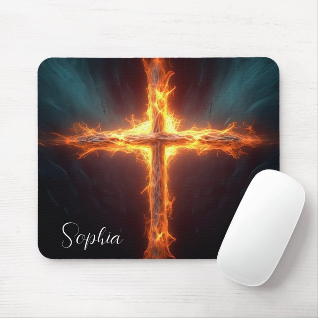 Fire Jesus Cross Art Jesus Cross Illustration Mouse Pad (With Mouse)