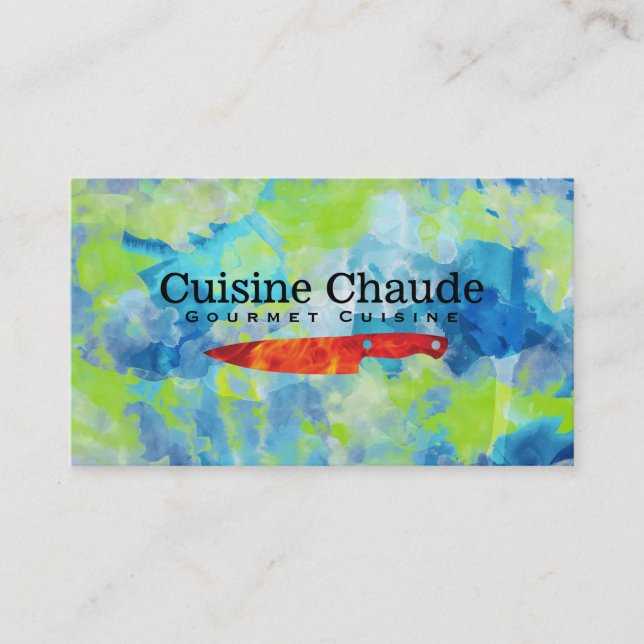 Fire Knife | Watercolor Background Business Card (Front)