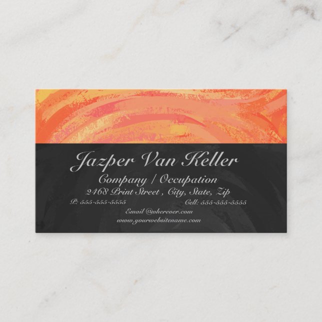 Fire Lake Orange and Black Monogram Business Card (Front)