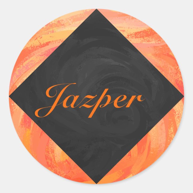 Fire Lake Orange and Black Monogram Classic Round Sticker (Front)
