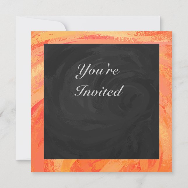 Fire Lake Orange and Black Monogram Invitation (Front)