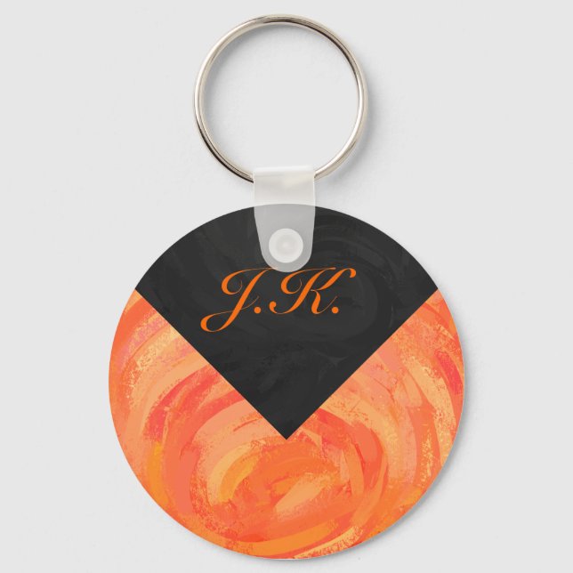 Fire Lake Orange and Black Monogram Keychain (Front)