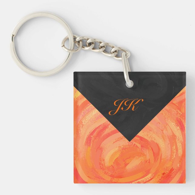 Fire Lake Orange and Black Monogram Keychain (Front)