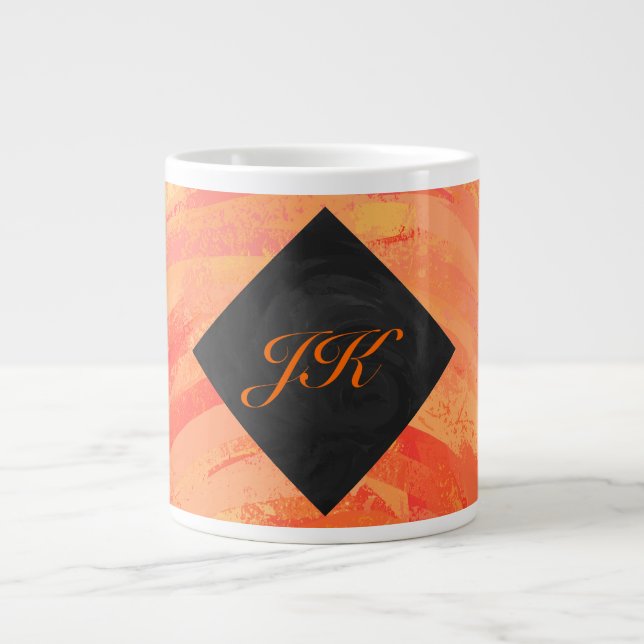 Fire Lake Orange and Black Monogram Large Coffee Mug (Front)