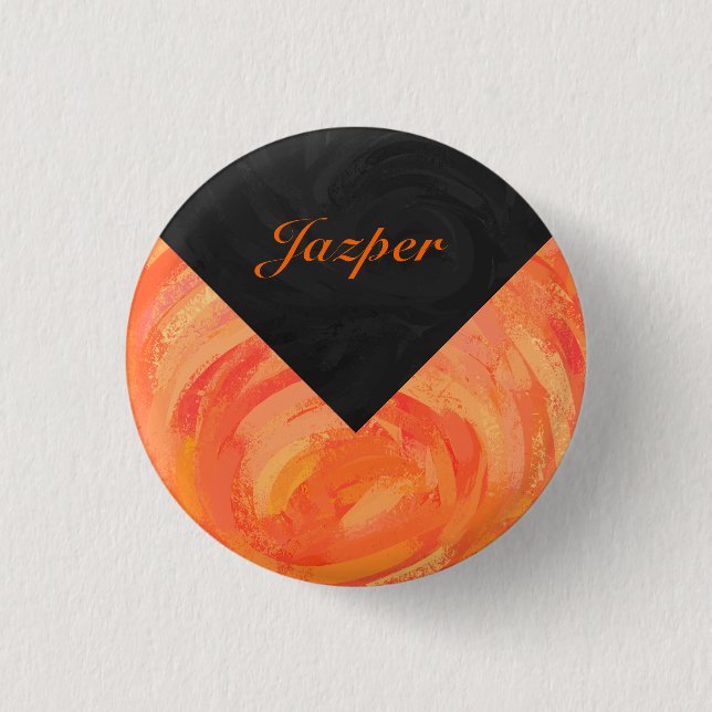 Fire Lake Orange and Black Monogram Pinback Button (Front)