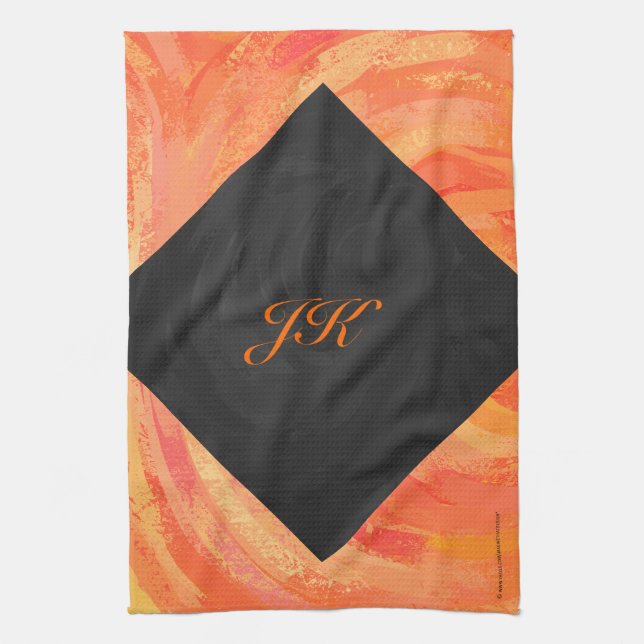 Fire Lake Orange and Black Monogram Towel (Vertical)
