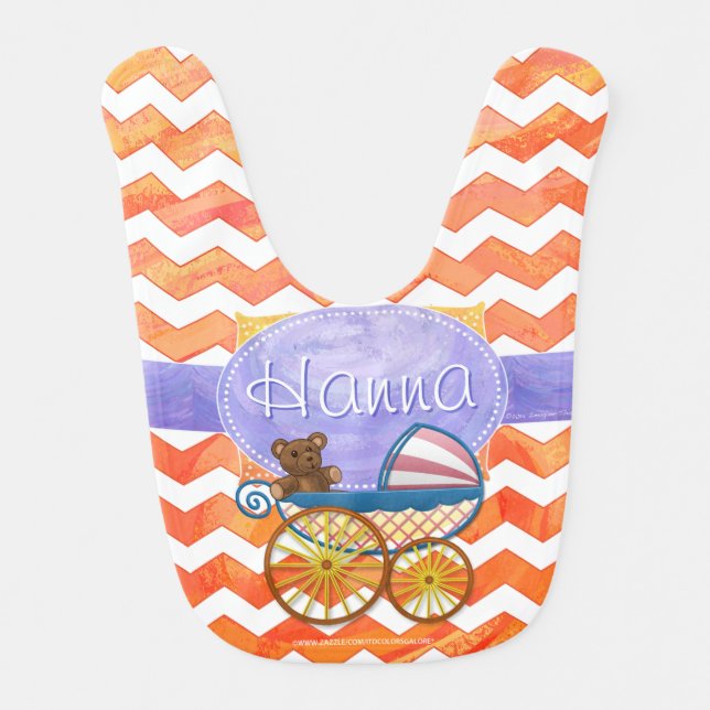 Fire Lake Orange Chevron Baby Bib (Front)