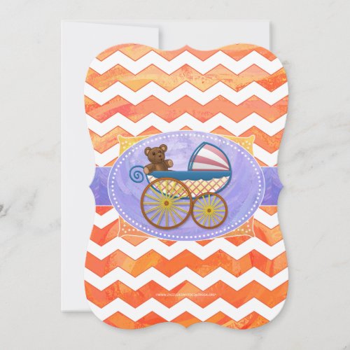 Fire Lake Orange Chevron Baby Invitation