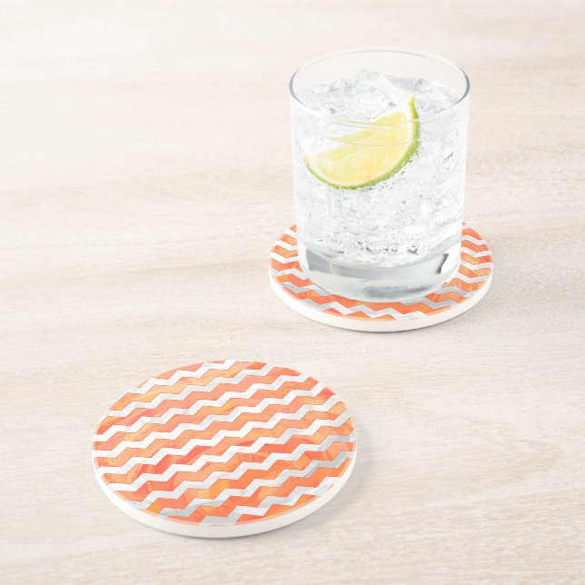 Fire Lake Orange Chevron Pattern Sandstone Coaster (Side)