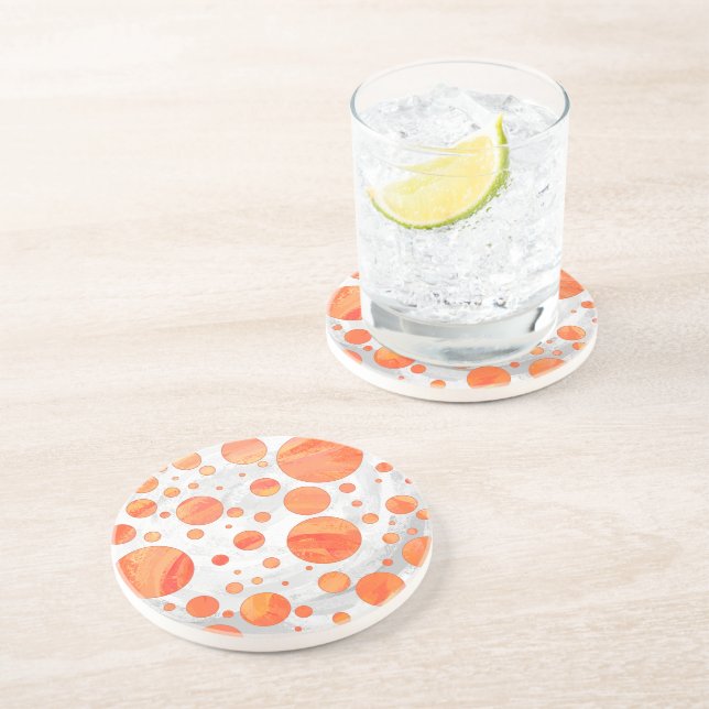 Fire Lake Orange Polka Dot Pattern Sandstone Coaster (Side)