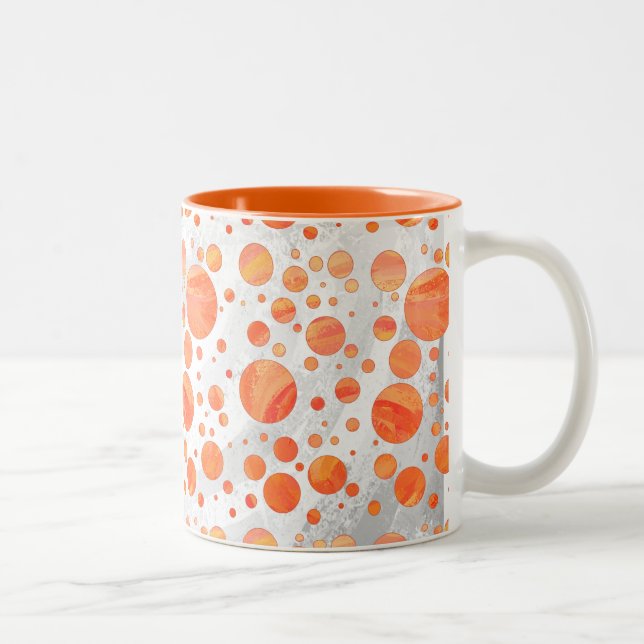 Fire Lake Orange Polka Dot Pattern Two-Tone Coffee Mug (Right)