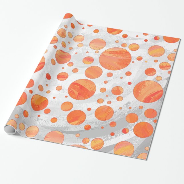 Fire Lake Orange Polka Dot Pattern Wrapping Paper (Unrolled)