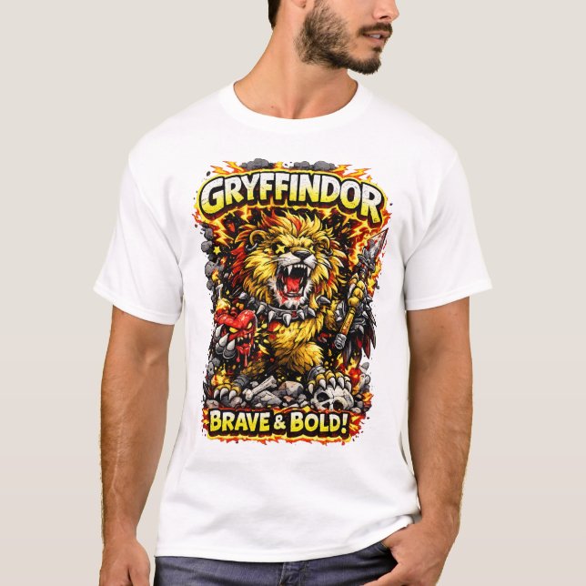 Fire Lion Crest – Brave & Bold Fantasy Mascot T-Shirt (Front)