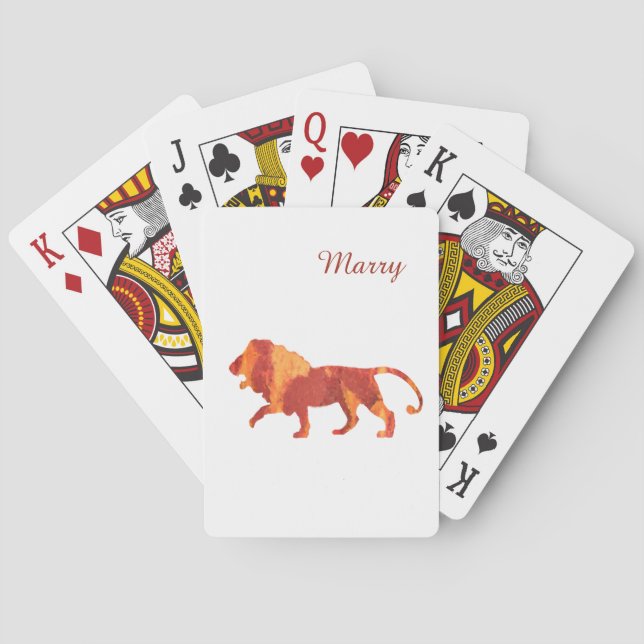 Fire Lion  Custom Name Poker Cards (Back)