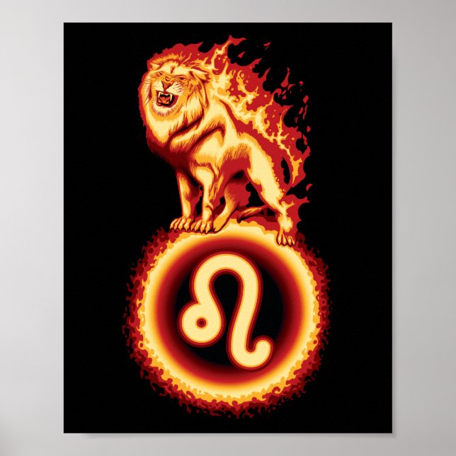 Fire Lion Symbol - Leo Zodiac Sign (Front)