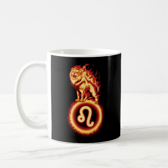 Fire Lion Symbol - Leo Zodiac Sign Coffee Mug (Left)