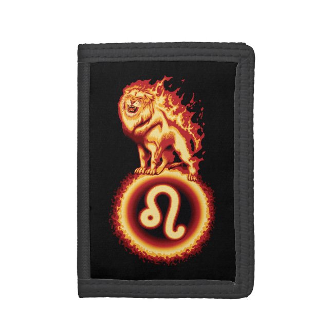 Fire Lion Symbol - Leo Zodiac Sign Trifold Wallet (Front Vertical)