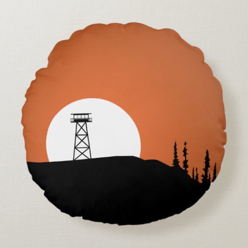 Fire Lookout Tower Sunset Round Pillow