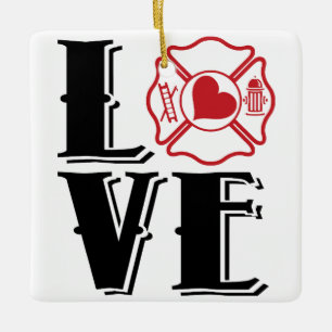 FIRE LOVE with Maltese Cross and Heart Ceramic Ornament