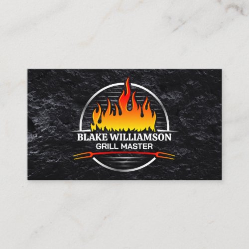Fire Metallic Grill Pit Logo Business Card