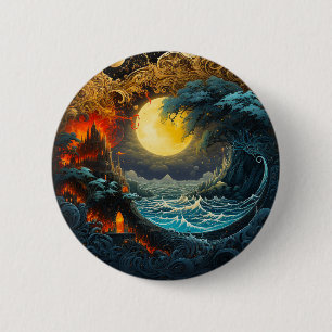 Fire Moon Wave Yin Yang Martial Arts Button