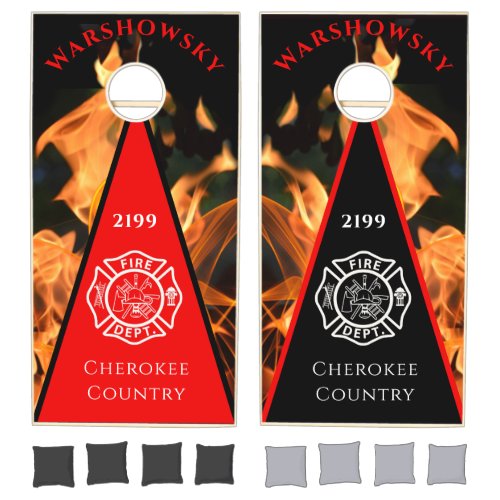 Fire n Firefighter emblem  red black Cornhole Set