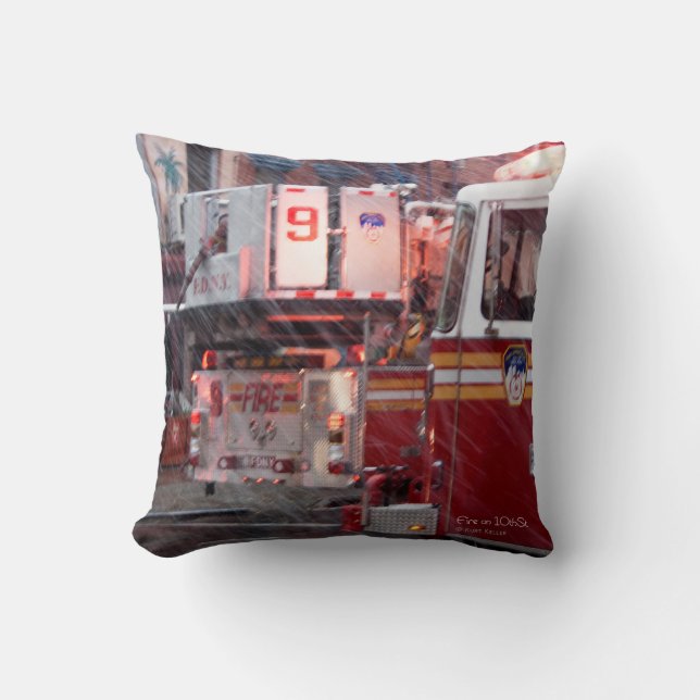 Fire On 10th ST Throw Pillow (Front)