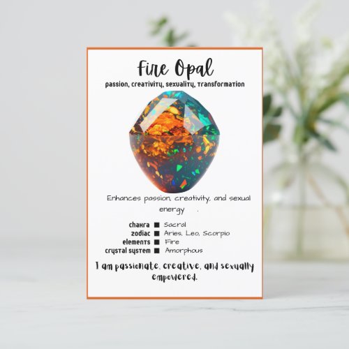 Fire Opal Crystal Meaning Card