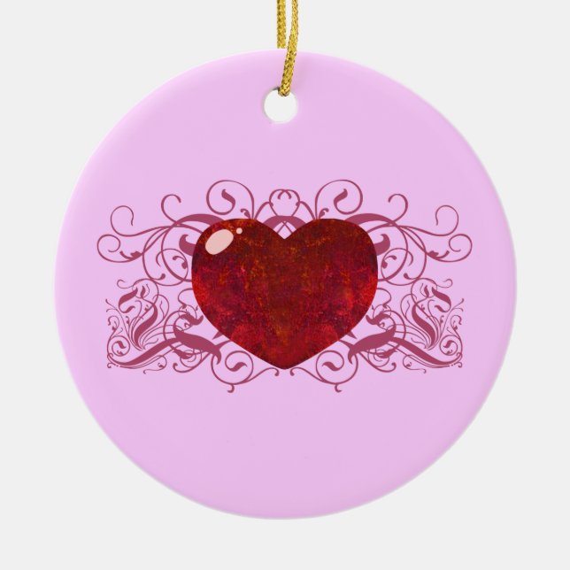 Fire Opal Heart Ceramic Ornament (Front)
