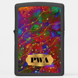 Fire Opal Jewel Colors, Gold Bits & Black Initials Zippo Lighter