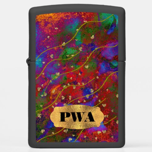 Fire Opal Jewel Colors Gold Bits  Black Initials Zippo Lighter