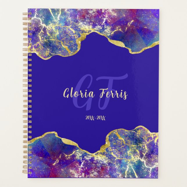Fire Opal Vibrant Purple and Gold Marble Art Planner (Front)