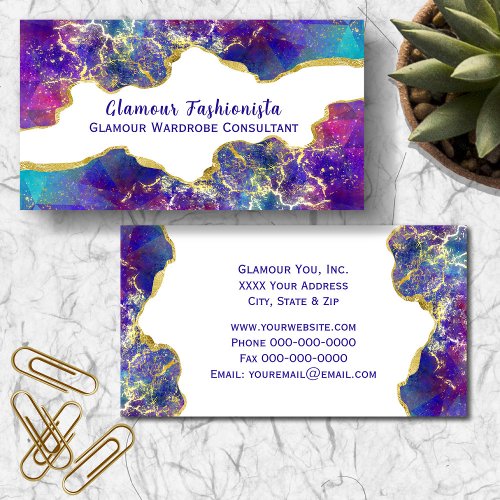 Fire Opals and Gold Glitzy White Background Business Card