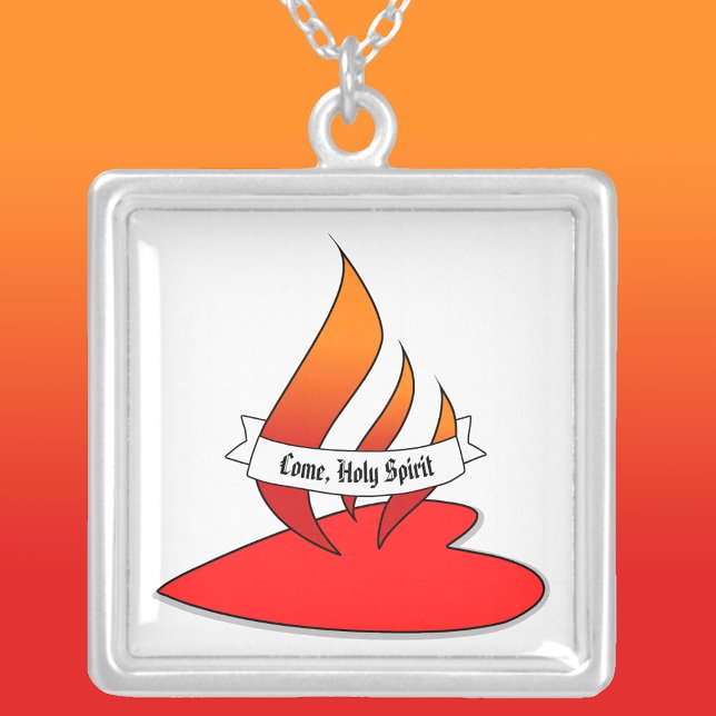 Fire or Flame and Heart Pentecost Silver Plated Necklace (Creator Uploaded)