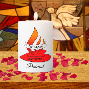 Fire or Flame and Heart Quote Pentecost 3"x4" Pillar Candle