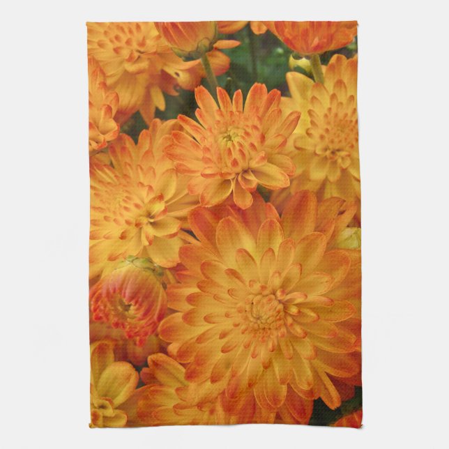 Fire Orange Chrysanthemums Kitchen Towel (Vertical)