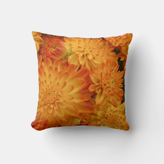 Fire Orange Chrysanthemums Throw Pillow (Front)