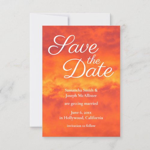 Fire Orange Cloudy Sunset Photo Save the Date Invitation